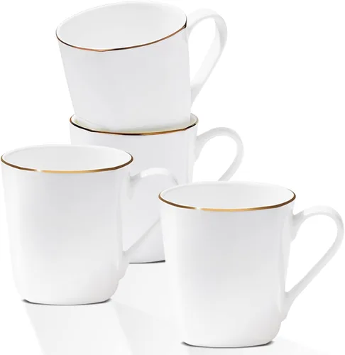 Tazas de Café de Porcelana de Hueso Blanca de Lujo con Borde Dorado, Juego de 4 Tazas de Té de Porcelana de 10 Onzas, Taza de Café Ligera, Taza