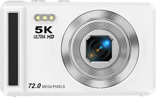 Cámara digital 5K – Cámaras digitales UHD de 72 MP para fotografía – Foco automático de apuntar y disparar cámara pequeña con flash para niños –