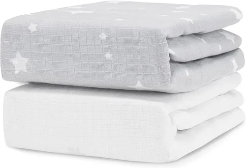 Newton Baby Sábana bajera ajustable para cuna (paquete de 2), ultra transpirable y suave, de algodón orgánico, se adapta a todas las cunas estándar,