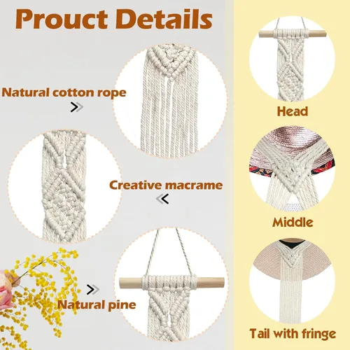 Miniatura 2 de Organizador de sombreros de macramé para pared, colgadores bohemios para colgar en la pared, tejido a mano, organizador decorativo para sombreros