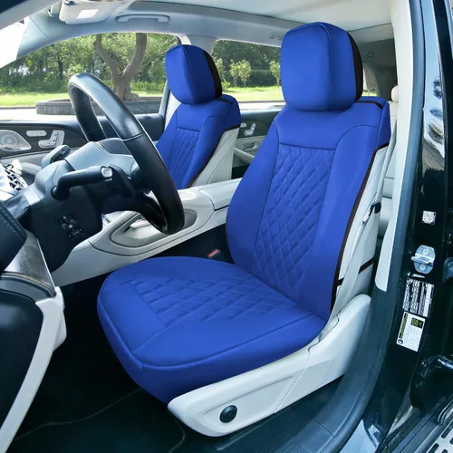 Miniatura 2 de FH Group Cojines para asiento delantero de lujo de piel sintética con patrón de diamantes para coche, viene con fundas para reposacabezas (azul)