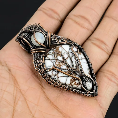 Miniatura 15 de Impresionante collar con colgante de árbol de la vida de cobre con piedras preciosas hechas a mano y cadena de 20 pulgadas, perfecto