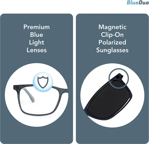 Miniatura 6 de BlueDuo Cruise - Gafas cuadradas de alta calidad con bloqueo de luz azul con clip magnético para mujeres y hombres, sin reflejos Gris oscuro
