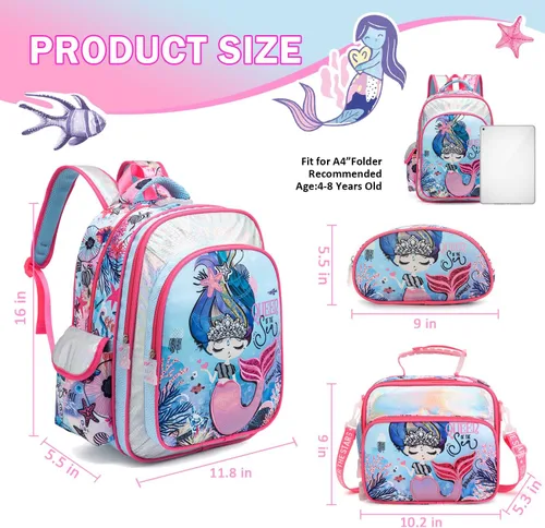 Miniatura 2 de Robhomily Mochila para niñas, mochila escolar para niñas, Conjuntos de sirena, Mochila escolar