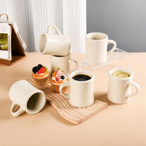Miniatura 6 de BYCNZB Juego de 6 tazas de café de cerámica de 11 onzas para restaurante, comedor, granja, cafetería, hogar (crema)