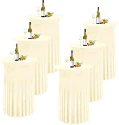Miniatura 13 de 6 paquetes de faldas de mesa de cóctel redondas de 32" x 43" de elastano elástico con drapeados ondulados, fundas de mesa de cóctel ajustadas