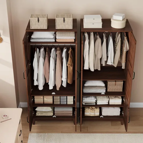 Miniatura 4 de GarveeHome Armario de 72 pulgadas de alto con 4 puertas, armario grande de madera con barra para colgar y estantes ajustables, armario