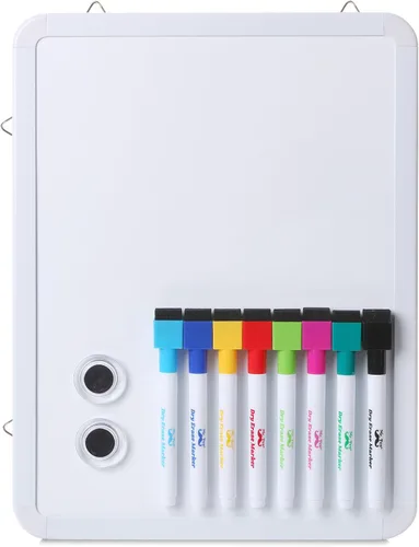 Mr. Pen - Pizarra de borrado en seco, 12.5 x 9.5 pulgadas con 8 marcadores de borrado en seco y 2 imanes de tablero, pizarra blanca pequeña Blanco