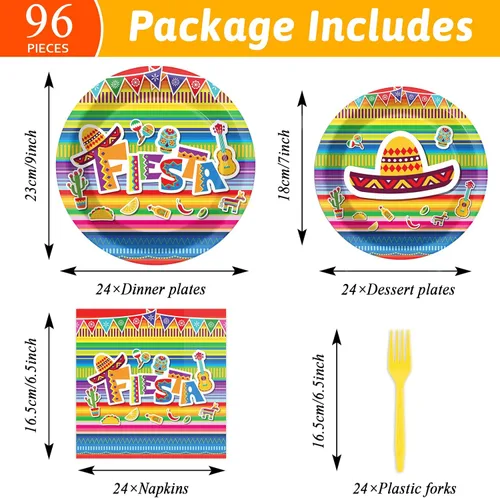 Miniatura 2 de 96 Piezas Decoraciones de Fiesta Fiesta Platos Mexicanos Juego de Vajilla para Decoraciones de Fiesta del Cinco de Mayo Suministros Platos de Postre