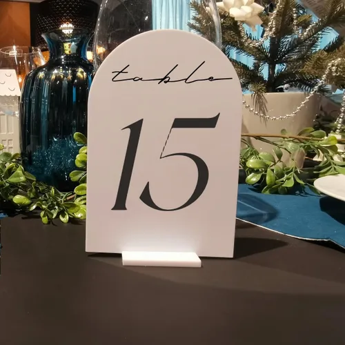 Miniatura 2 de Paquete de 15 carteles acrílicos de arco blanco con soporte para número de mesa de bricolaje, 6 x 4 pulgadas, letreros acrílicos blancos