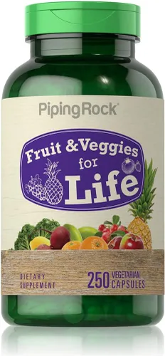 Piping Rock Suplemento de frutas y verduras | 250 cápsulas | Vitaminas de frutas y verduras superalimentos | Vegetariano, sin OMG, sin gluten