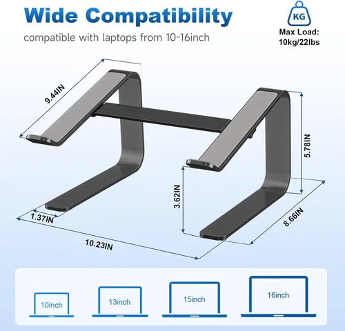Miniatura 2 de suptek Soporte para computadora portátil de aluminio, soporte para computadora portátil ergonómico y desmontable para escritorio, elevador