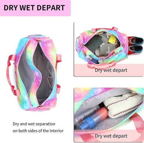 Miniatura 4 de BTOOP Bolsa de viaje para niñas niños gimnasio deportes mujer entrenamiento viaje bolsa de semana con compartimento para zapatos y bolsillo mojado