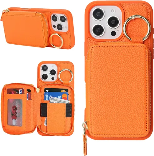 Miniatura 19 de Funda compatible con iPhone Air Wallet con tarjetero para iPhone Air, funda con cremallera y ranura para mujer, 5G de 6.5 pulgadas, color oro rosa