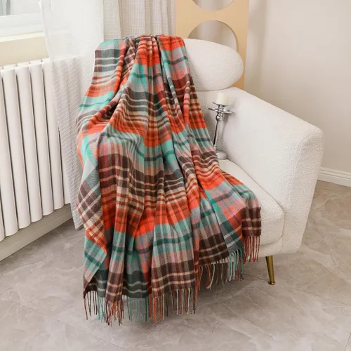 Miniatura 16 de Manta Jacquard de Lana Pura con Borlas, Grande 55x83 pulgadas, 1.5 libras, Manta de Rodilla de Lana de Cordero Suave y Cálida para Sofá Cama