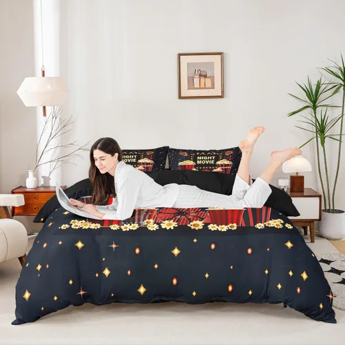 Miniatura 21 de Homewish Theater Cinema Poster Duvet Cover Set Twin Size,Retro Movie Bedding Sets 2Pcs for Kids Girls Boys Teens Room Decor,Popcorn Comforter Cover