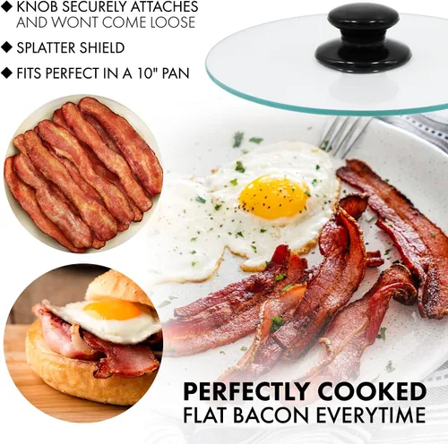 Miniatura 4 de Northwest Enterprises Prensa de tocino, prensa redonda de tocino de vidrio templado y protector de salpicaduras, tocino plano perfectamente cocido