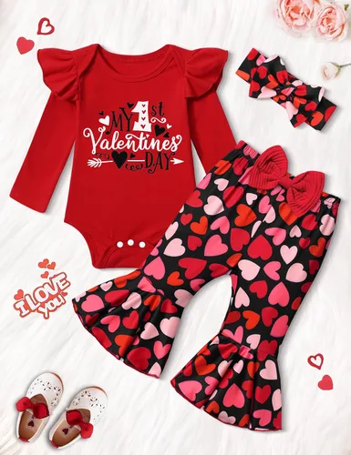 Miniatura 24 de Ropa de bebé niña, 4 piezas, trajes de niña recién nacida, con volantes, mameluco de campana para bebé, diadema, bandana, conjuntos de ropa, regalos