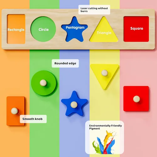 Miniatura 3 de Primer Rompecabezas de Formas de Madera con Perillas Jumbo para Niños Pequeños de 1-3, Juguetes de Rompecabezas Montessori para Niños de 1-2 Años