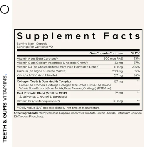 Miniatura 2 de Codeage Vitaminas para Dientes y Encías + Suplemento de Probióticos Orales para la Boca - Calcio de Alimentos Completos, Colágeno, Potasio, Vitamina