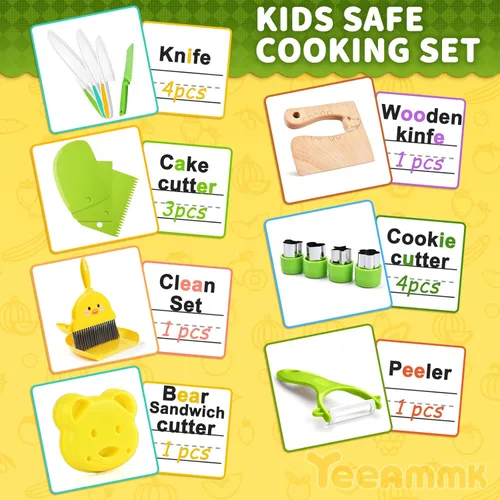 Miniatura 2 de Herramientas de Cocina para Niños, 18 Piezas, Juegos de Cocina para Niños Pequeños Real-Montessori, Juego de Chef para Niños con Cuchillos Seguros