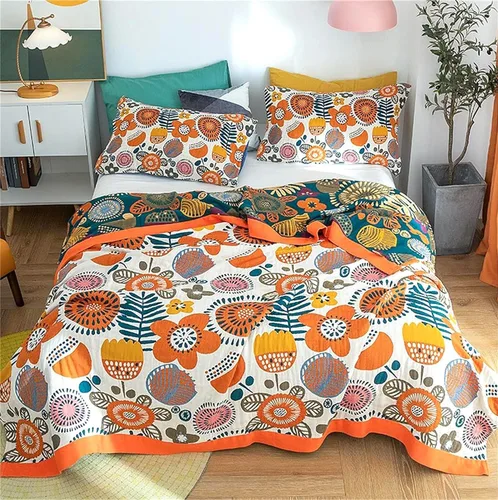 Miniatura 27 de MSGKV Manta de Tiro 100% Algodón para Cama Sofá Otoño 90''x 98'' Mantas de Muselina Súper Suaves Cálidas Colcha Bohemia Ligera Mantas Decorativas