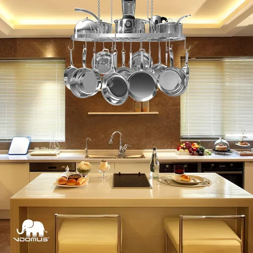 Miniatura 5 de Vdomus Estante Colgante para Ollas - Organizador de Cocina de Montaje en Techo para Ollas y Sartenes con 15 Ganchos - 33 x 17 Pulgadas Resistente