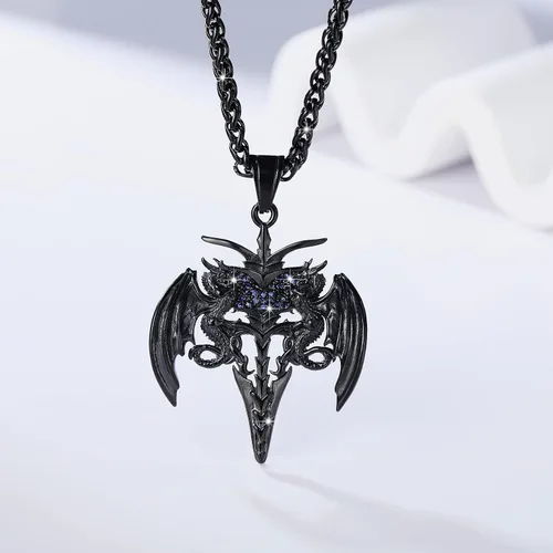 Miniatura 27 de YAMI Collar de alas angulares para hombre, ángel de la guarda, dragón, cuervo, pulpo, collar de anime, collar de acero inoxidable 316