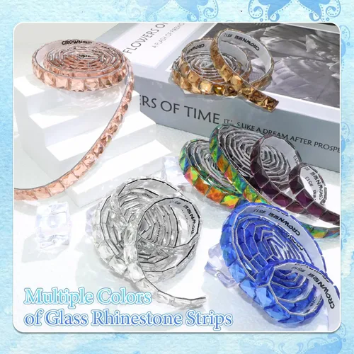 Miniatura 7 de FULZTEY Cintas de diamantes de imitación con brillo, 270 piezas de cinta de cristal de vidrio para manualidades DIY, cinta adhesiva de diamantes