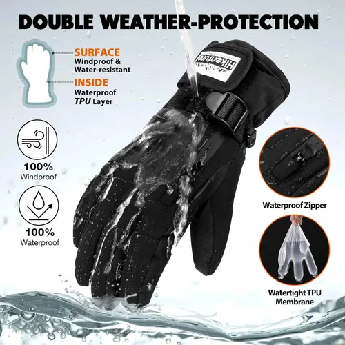Miniatura 2 de Hikenture Ski Gloves Snow Gloves for Men&Women, 3M Thinsulate Waterproof Snowboard Gloves, Insulated Touchscreen Snowmobile Gloves for Cold Weather