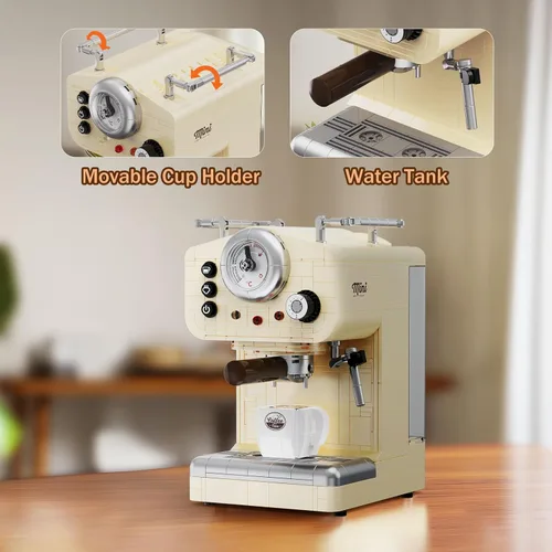 Miniatura 4 de Juego de construcción de máquina de café retro para adultos (678 piezas), modelo clásico de café semiautomático, colección de oficina en casa