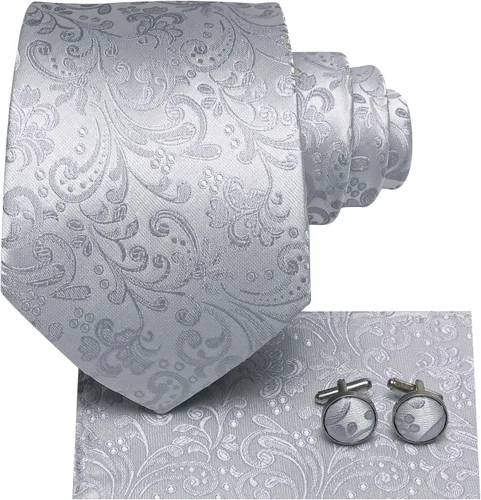 Miniatura 15 de Hi-Tie Corbatas de seda para hombre, diseño de cachemira a rayas, con bolsillo, gemelos cuadrados, conjunto formal de negocios