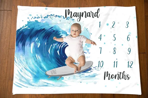 Miniatura 7 de NAZENTI Manta de bebé – Manta personalizada de elefante niña, manta personalizada de hojas de pampa, manta del mes del bebé, regalo para recién