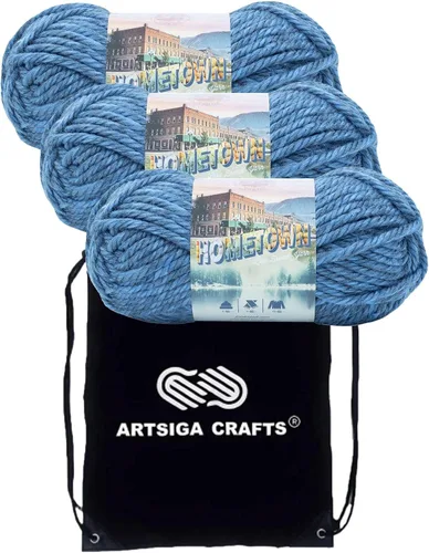 Miniatura 25 de Lion Brand Hometown New York White 135-100 (3 madejas - mismo lote de tinte) #6 S Bulky - Hila acrílica para crochet y tejer con bolsa para proyectos
