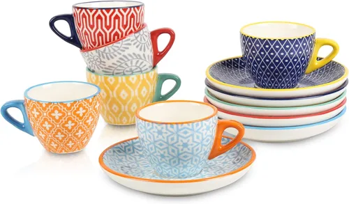 Selamica Tazas de café expreso de cerámica de 2 onzas, juego de tazas de café expresso pequeñas con platillos, mini tazas demitasse de porcelana