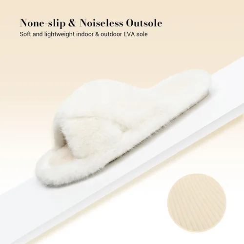 Miniatura 6 de Pantuflas mullidas para mujer, con banda cruzada, zapatos de casa para mujer, espuma viscoelástica, puntera abierta, silenciosas