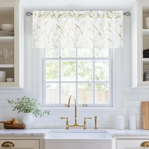 Miniatura 11 de VOGOL Juego de cortinas transparentes bordadas y cenefas para sala de estar, con bolsillo para barra blanca, par de cortinas traslúcidas