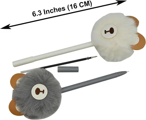 Miniatura 2 de Maydahui 6 bolígrafos de gel con forma de oso de peluche, bola de piel esponjosa, bolígrafo de gel de dibujos animados, 12 recambios de bolígrafo