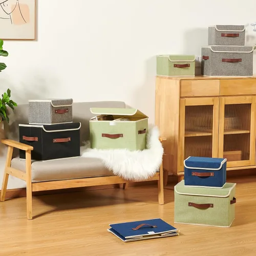 Miniatura 5 de Cajas de almacenamiento con tapa, contenedores de almacenamiento de tela de lino y algodón, contenedores organizadores, cestas decorativas plegables