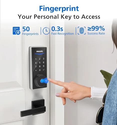 Miniatura 4 de Philips Cerradura de puerta inteligente Wi-Fi, cerradura de puerta de entrada sin llave con control de aplicación, identificación de huellas