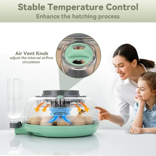Miniatura 4 de Incubadora de 18 huevos con giro automático de huevos, unidad de eclosión con control digital y vela integrada, bandeja de huevos de 2 tamaños