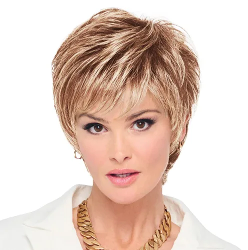 Miniatura 18 de Raquel Welch - Peluca corta Bob atada a mano feroz y enfocada por Hairuwear, gorra de tamaño medio, castaño iluminado por el sol RL10/12