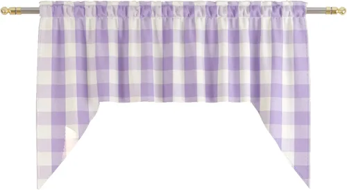 Miniatura 175 de Cenefas de cortina para ventana de 16 pulgadas de largo, 2 paneles de cuadros búfalo, cortinas pequeñas con bolsillo para barra, estilo clásico