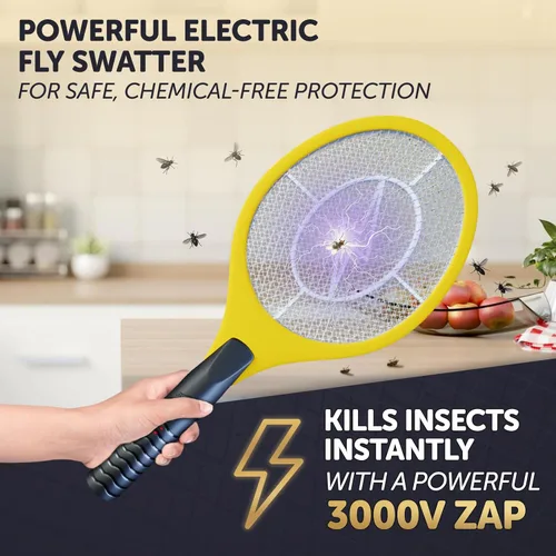 Miniatura 3 de Matamoscas Eléctrico de 45,7 cm Raqueta Mata Moscas y Mosquitos - Matamoscas para Interiores y Exteriores para Moscas, Operado por Batería, Raqueta