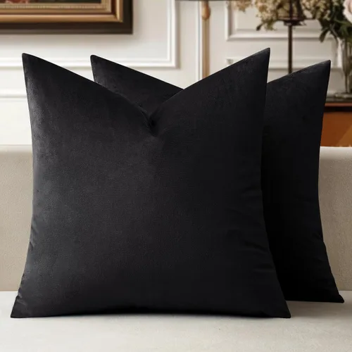 MIULEE Fundas de almohada de terciopelo de 22 x 22 pulgadas, paquete de 2 unidades, color negro, fundas de cojín cuadradas decorativas súper suaves,