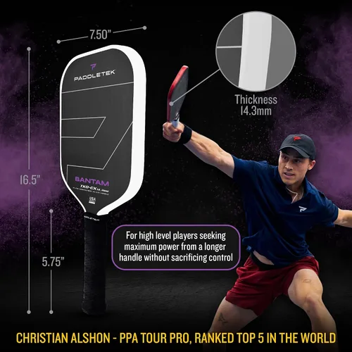 Miniatura 3 de Paddletek Bantam TKO-CX - Paletas de pickleball de 0.563 in con núcleo de panal de polímero - Fibra de carbono unidireccional - Peso torsional