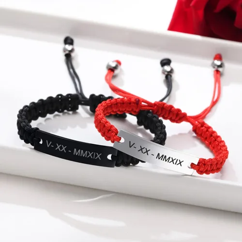 Miniatura 2 de XUANPAI - Pulseras personalizadas hechas a mano con cuerda trenzada y placa de identificación para parejas, para mujeres, hombres, amistad, etc