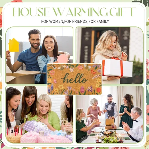 Miniatura 7 de Dripykiaa Felpudo floral de Hello Spring para puerta delantera, 30 x 17 pulgadas, tapete de bienvenida de fibra de coco con respaldo antideslizante