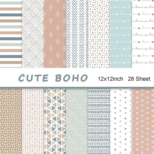 Miniatura 10 de 28 hojas de papel bohemio para álbum de recortes, papel de álbum de recortes de 12 x 12 pulgadas, papel de álbum de recortes de 90 lb/160 g/m²