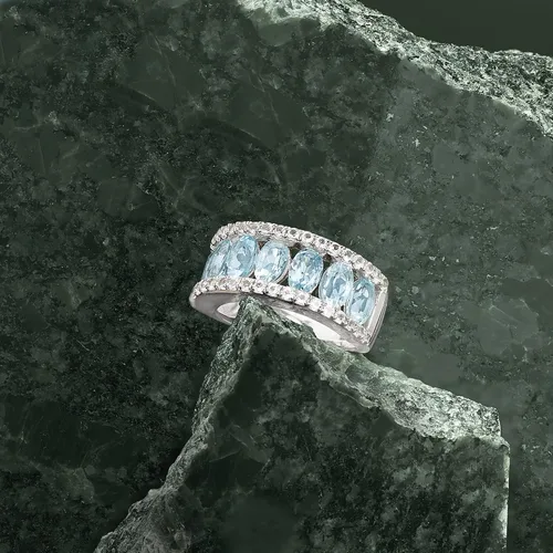 Miniatura 4 de Ross-Simons Anillo de topacio blanco con aguamarina de 2,80 qt t t t en Plata de Ley